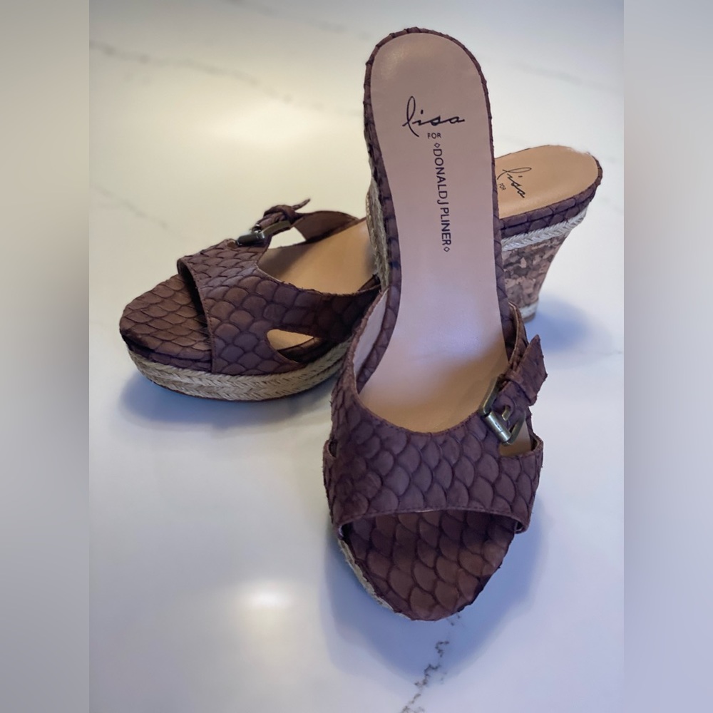 Lisa For David Pliner Python And Cork Wedge Size … - image 8